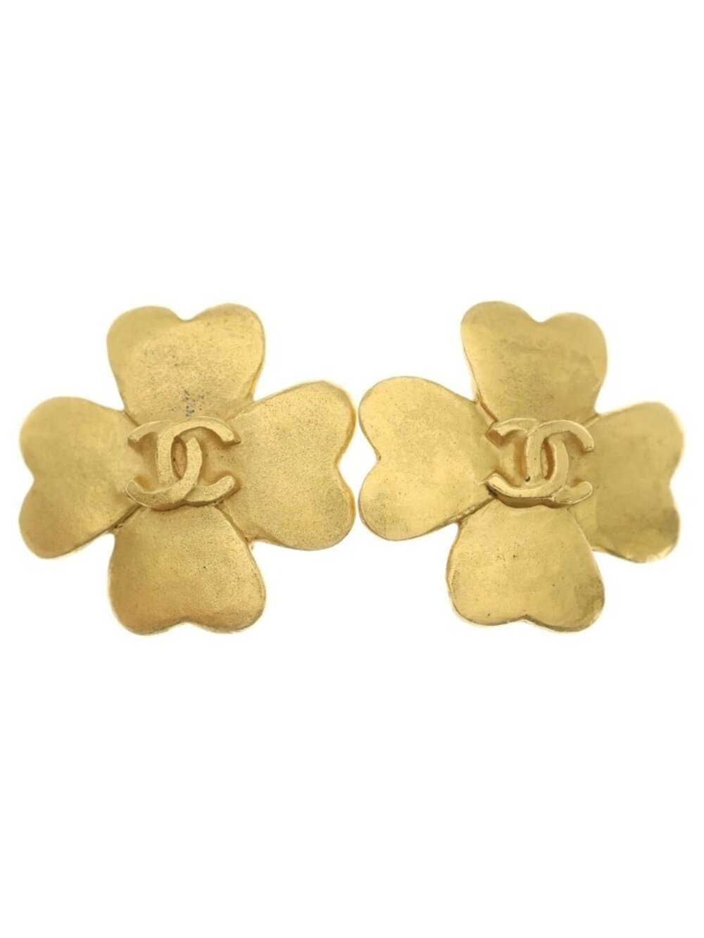 Chanel CC Logo Clover Earrings Gold